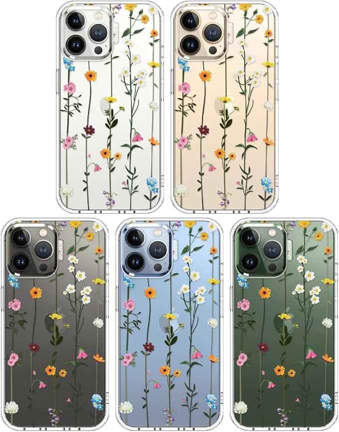 MOSNOVO Case for iPhone 13 Pro Max, [Buffertech 6.6ft Military-Grade Drop Protection] [Anti Peel Off Tech] Clear TPU Bumper Phone Case Cover Design - Wildflowers