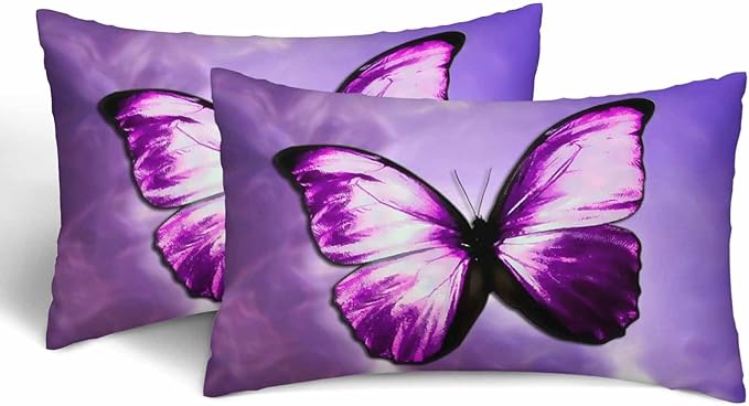 Purple Butterfly Couch Pillow Covers 12 X 20 Vibrant Magical Nature Insect Set of 2 Pillowcases Velvet Outdoor Cushion Pillow Cases Decorative for Home Bed Sofa Couch Hotel
