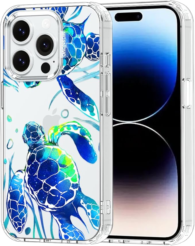 MOSNOVO Case for iPhone 14 Pro, [Buffertech 6.6ft Military-Grade Drop Protection] [Anti Peel Off Tech] Clear TPU Bumper Phone Case Cover Design - Sea Turtles