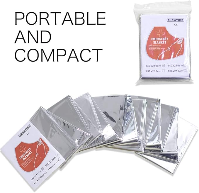 Emergency Mylar Thermal Blankets, Space Blanket Survival kit Camping Blanket, Windproof & Waterproof Shield, High-Visibility Rescue Signal (Pack of 6)