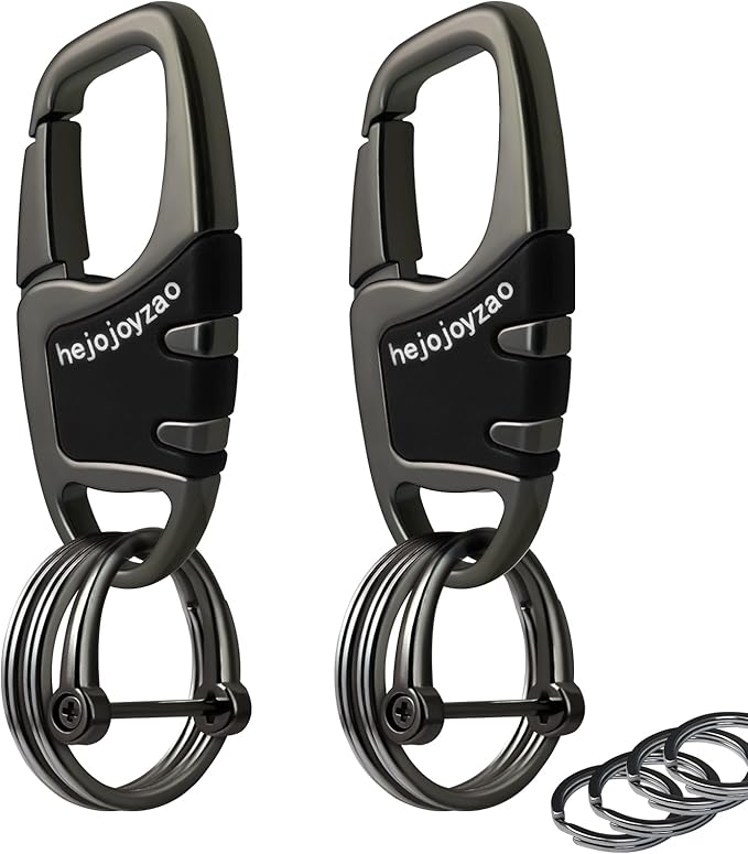 Keychain with Carabiner Clip, 4 Heavy Duty Key Rings and D Ring for Men's Car Key Fob Holder Fits Belt Loops