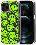 MOSNOVO Case for iPhone 12 & iPhone 12 Pro, [Buffertech 6.6ft Military-Grade Drop Protection] [Anti Peel Off Tech] Clear TPU Bumper Phone Case Cover Design - Distorted Green Smiles Face