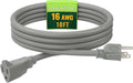 Indoor Outdoor Extension Cord 10 FT, 16/3 SJTW Weatherproof Grey Electrical Cords, 13 AMP Heavy Duty 3 Prong Power Cable Great for Garden, Landscaping & Holiday Decorations
