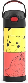 THERMOS FUNTAINER 16 Ounce Stainless Steel Vacuum Insulated Bottle with Wide Spout Lid, Pokemon