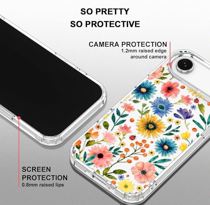 MOSNOVO for iPhone Air Case, Shockproof Military-Grade Protection 6.6ft Drop Tested, Camera Control, Clear Phone Case for iPhone 17 Air, Wildflower Bloom Design