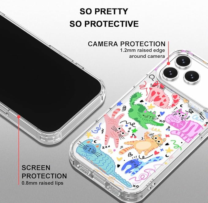 MOSNOVO for iPhone 17 Pro Max Case, Shockproof Military-Grade Protection 6.6ft Drop Tested, Camera Control, Clear Phone Case for iPhone 17 Pro Max, Doodle Cats Design