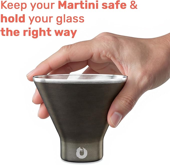 Snowfox Premium Vacuum Insulated Stainless Steel Martini Glass, Set of 2, Martinis Stay Icy Cold, Stemless Cocktail Glasses, Elegant Home Entertaining, Bold Beautiful Barware Set, 8 oz, Dark Walnut