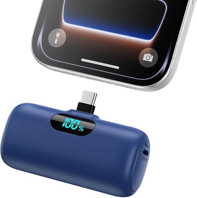Feob Mini Portable Charger 5000mAh Power Bank,15W PD USB C Cell Phone Portable Power,LCD Display Battery Pack Compatible with iPhone 17/Air/17 Pro/17Pro Max/16/15 Android/Samsung/Moto(Type-C Only)