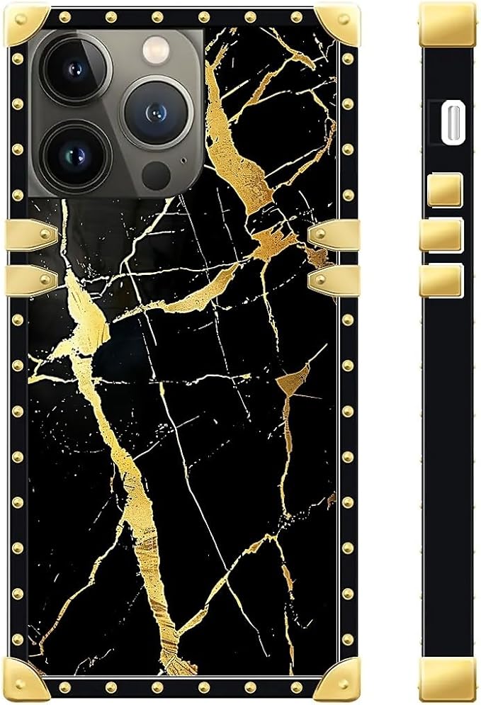 Compatible with iPhone 13 Pro Max Case, Black Gold Marble Nature Luxury Golden Decoration for Girl Women Soft TPU Shockproof Protective Hard PC Back for iPhone 13 Pro Max