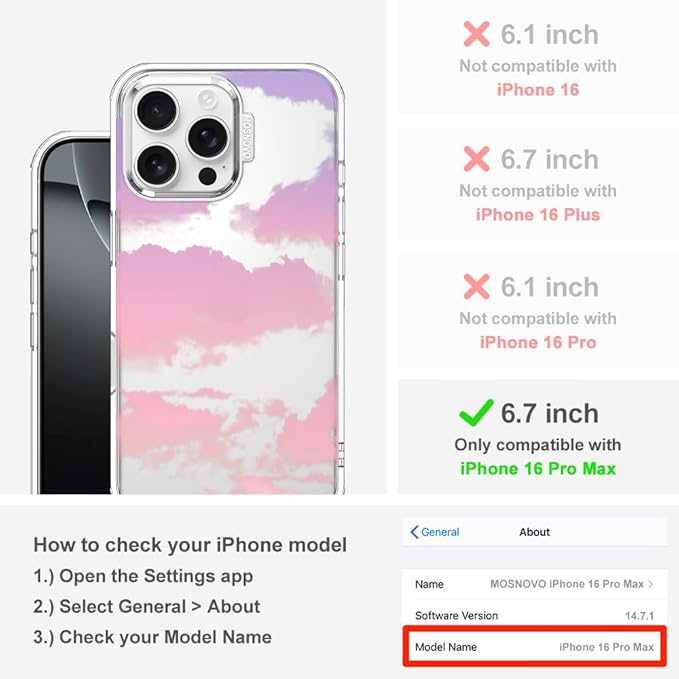 MOSNOVO for iPhone 16 Pro Max Case, Shockproof Military-Grade Protection 6.6ft Drop Tested, Clear Phone Case for iPhone 16 Pro Max, Sunset Glow Design
