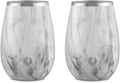 SNOWFOX Premium Vacuum Insulated Stainless Steel Classic White Wine Glass, Set of 2, Chilled Wine Stays Icy Cold, Lightweight Stemless Cocktail Glasses, Elegant Home Entertaining Barware, 8oz, Marble