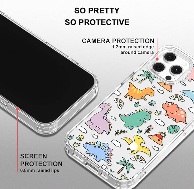 MOSNOVO Case for iPhone 12 & iPhone 12 Pro, [Buffertech 6.6ft Military-Grade Drop Protection] [Anti Peel Off Tech] Clear TPU Bumper Phone Case Cover Design - Dinosaur Land