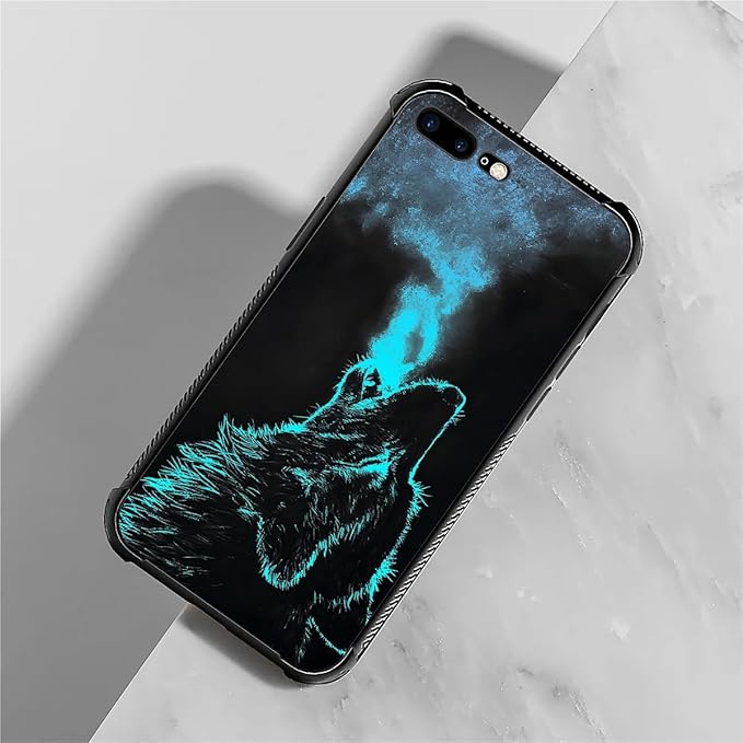 for iPhone 7/8 Case, Blue Breathing Wolf Pattern Graphic Design Girl Boy Soft Silicone Hard Acrylic Shock Protection for iPhone 7/8