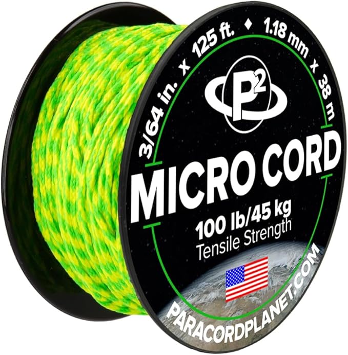 Paracord Planet Micro Paracord – Thin Braided Cord for Crafting, Fishing, and DIY Projects in 125 ft Spools – Dayglow