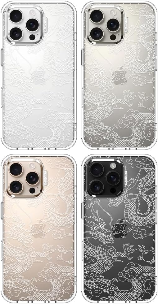 MOSNOVO Case for iPhone 16 Pro Max, [Buffertech 6.6ft Military-Grade Drop Protection] [Anti Peel Off Tech] Clear TPU Bumper Phone Case Cover Design - White Dragon