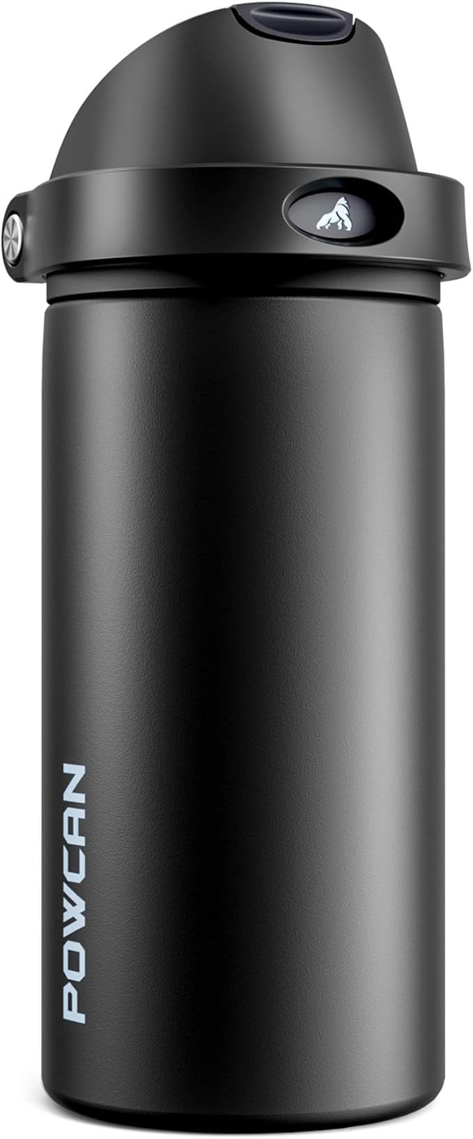 POWCAN 18 oz Insulated Water Bottle: 2-in-1 Push-Button Spout & Quick-Flip Straw, Leakproof, Cold 24Hrs, Fits Car Cup Holder, Stainless Steel Water Bottle for Sports, Travel, School (Very Black)