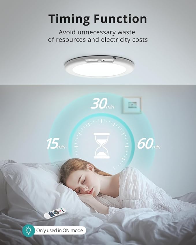 wowatt Battery Operated Ceiling Light Rechargeable Ceiling Lights with Remote Wireless Shower Lighting 3000K 4500K 6500K 7.48in Dimmable Timing Overhead Light for Closet Shower Living Room