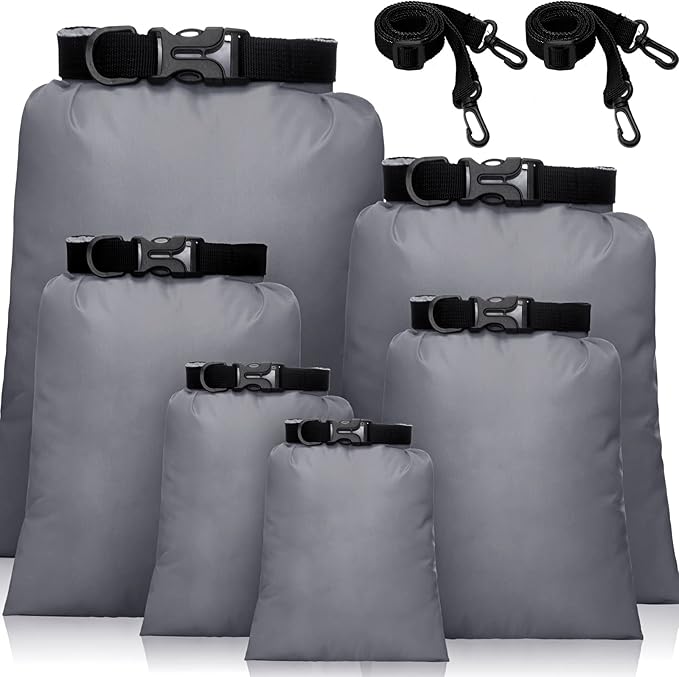 Shappy 6/12 Pcs Waterproof Dry Bags, Lightweight Outdoor Waterproof Dry Stuff Sacks 15/8/5/4/3/2 L and Long Adjustable Shoulder Strap for Kayaking Rafting Boating Hiking Camping