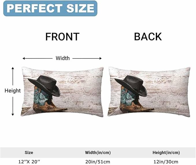 Western Cowboy Embroidered Boots Hat 12 X 20 Throw Pillow Covers Set of 2 American West Rodeo ATOP Fashion Leather Cushion Pillow Cases Outdoor Decorative Home Bed Sofa Couch Office