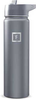 IRON °FLASK Camping & Hiking Hydration Flask with Straw, Wide Mouth Insulated Stainless Steel Sports Water Bottle - Graphite 24 oz - Straw (1 Lid)