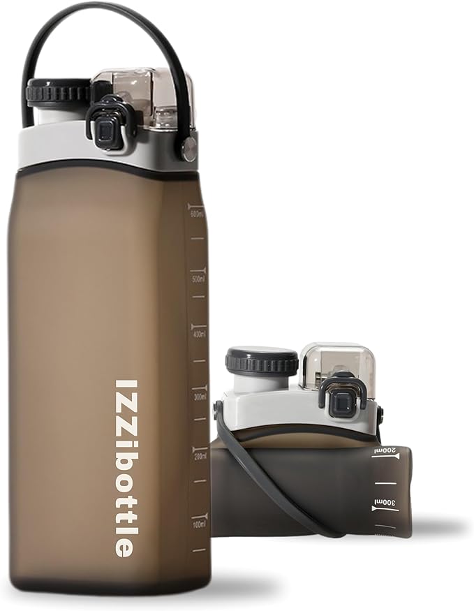 Collapsible Lightweight Silicone Water Bottle (600ml, Brown) | BPA Free, Eco-Friendly, Medical Grade | Leakproof Bottle for Sports, Travel, Hiking, Gym, Outdoor Adventures and Daily Use