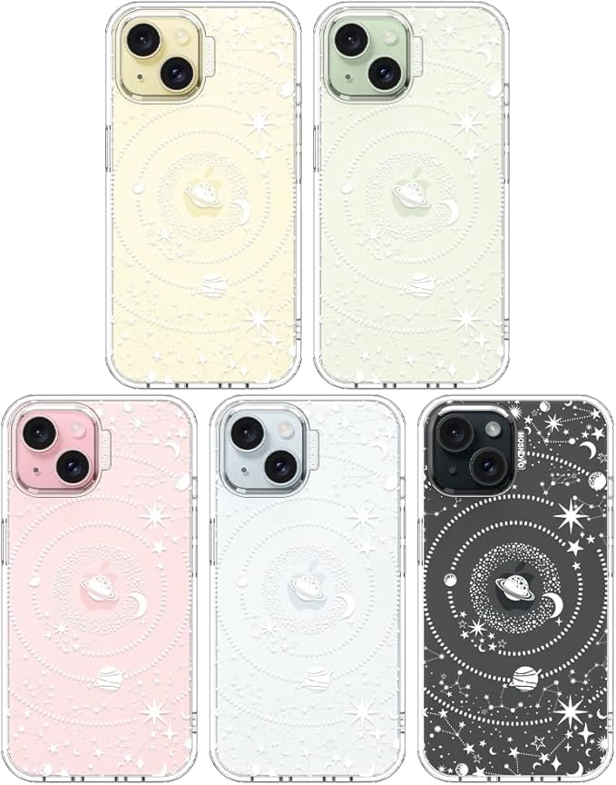 MOSNOVO Case for iPhone 15 Plus/iPhone 14 Plus, [Buffertech 6.6ft Military-Grade Drop Protection] [Anti Peel Off Tech] Clear TPU Bumper Phone Case Cover Design - Galaxy
