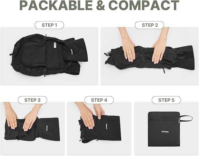 G4Free 20L Hiking Backpack Lightweight Daypack with Phone Pocket Small Packable Foldable Hiking Bag for Women Men, Black