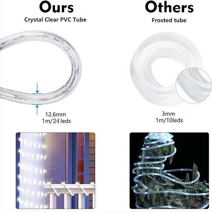 50ft 360 LED Rope Lights Outdoor, Connectable and Flexible Tube Lights with 8 Modes, Waterproof Indoor Outdoor LED Rope Lighting for Deck, Garden, Pool, Patio, Indoor Outdoor Decorations (White)