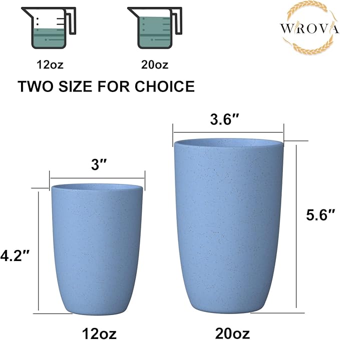 Wheat Straw Cups 6 PCS Good Alternative to Plastic Reusable Cups 12 oz Unbreakable Drinking Cup Reusable Dishwasher Safe Water Plastic Glasses Light Blue
