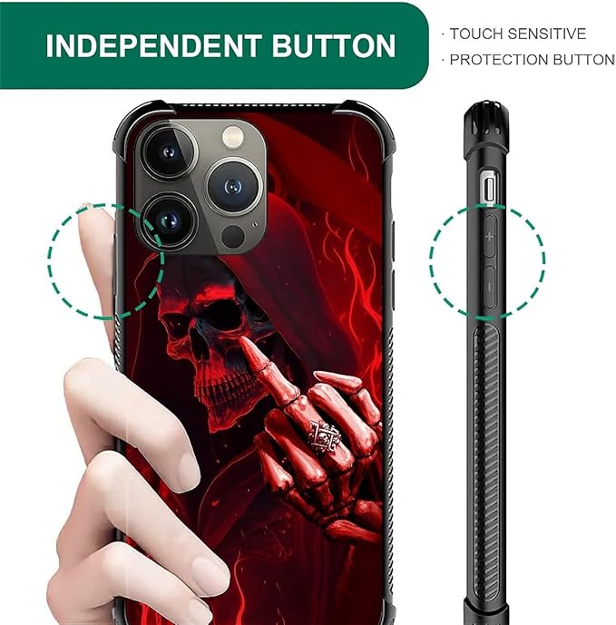 for iPhone 14 Pro Max Case, Gestures Funny Skull Pattern Graphic Design Girl Boy Soft Silicone Hard Acrylic Shock Protection for iPhone 14 Pro Max