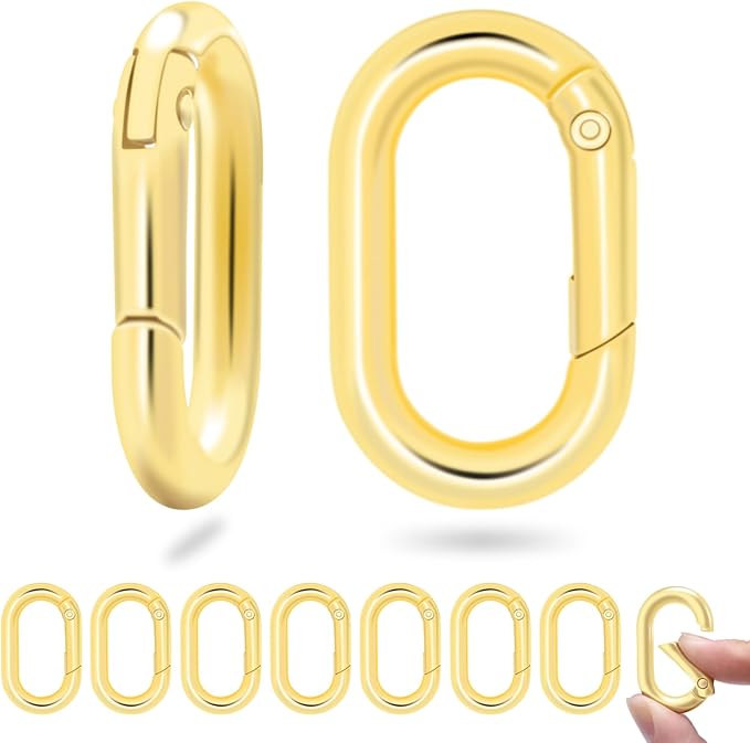 10Pack 1 Inch Small Oval Keyring, Metal Tiny Carabiner Spring Snap Hooks Clip for Paracord Keychain Lanyard, Car Key Rings, Pets Collar Buckles, Purse Keychain Replacement (Light Gold)
