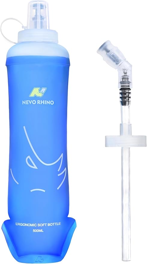 N NEVO RHINO 350ml/500ml TPU Soft Flask with Straw for Hydration Vest Pack Collapsible Water Bottle for Running Trail Hiking Cycling Marathon Camping