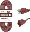 30FT Brown Outdoor Extension Cord-16/3 SJTW Durable Extension Cord for Christmas Lights with 3 Prong Grounded Plug, Great for Outside Christmas Decorations
