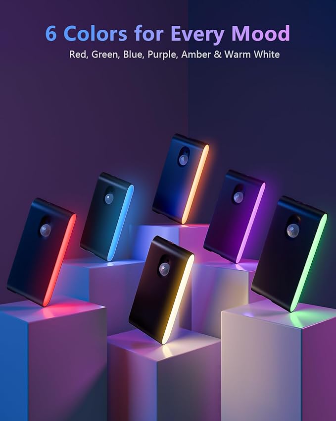 WILLED Motion Sensor Light Indoor, RGB & Warm White Motion Sensor Night Light, Rechargeable Stair Lights Indoor, Color Changing Night Light for Stair,Hallway,Bathroom,Cabinet,Kitchen,10 Pack