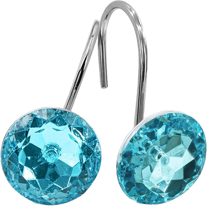 MitoVilla Teal Blue Shower Curtain Hooks Rings, Metal Shower Hooks for Turquoise Shower Curtain & Liner, Aqua Rust Proof Shower Rings for Curtain and Shower Rod, 12 Pack Bathroom Set