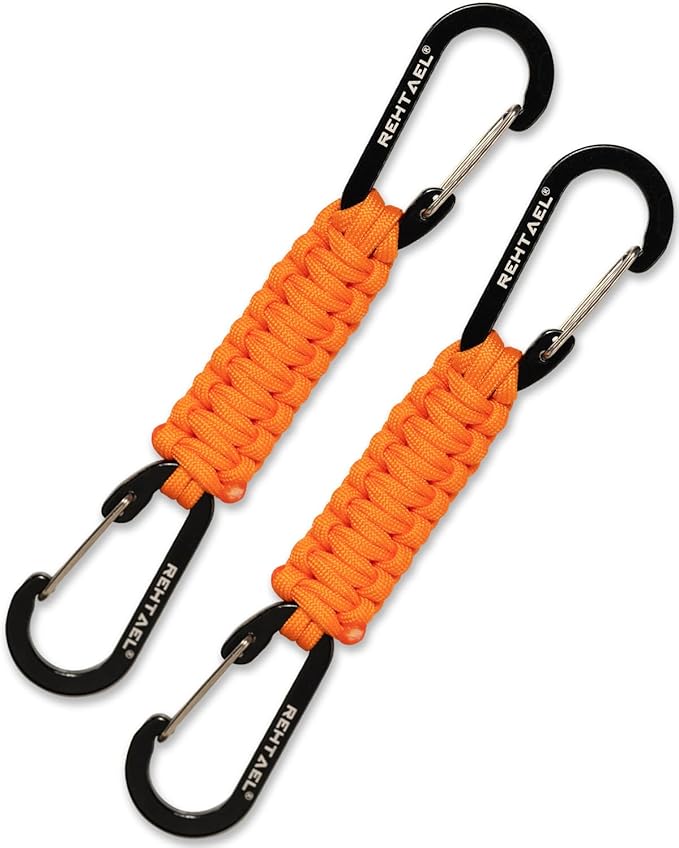 Paracord Braided Carabiner Keychain Lanyard Strap, Hanger Stroller Hook w/2 Carabiner Clips for Water Bottle Backpack
