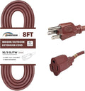 8FT Brown Outdoor Extension Cord-16/3 SJTW Durable Extension Cord for Christmas Lights with 3 Prong Grounded Plug, Great for Outside Christmas Decorations