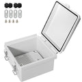 MAKERELE Small Electrical Junction Box Outdoor Weatherproof Gray Shell and IP67 ABS Grade Plastic with Hinged Cover, Mounting Plate,Wall Bracket,Stainless Steel Buckle and 1/4" NPT*2 (5.9"×5.9"×3.5")