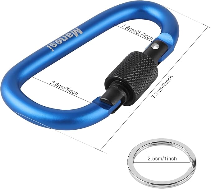10 Pack Aluminum D Ring Key Rings Clips Locking Carabiner for Camping Fishing and Outdoor Use，Clips with Screw Gate Multicolored