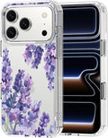 MOSNOVO for iPhone 17 Pro Case | Military Grade 6.6ft Drop Tested | Camera Control | Clear with Lavender Design