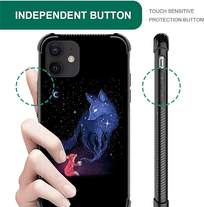 for iPhone 12/12 Pro Case, Galaxy Fox Wolf Pattern Graphic Design Girl Boy Soft Silicone Hard Acrylic Shock Protection for iPhone 12/12 Pro