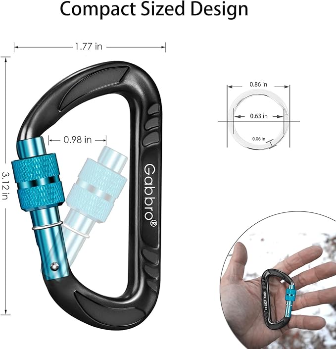 Gabbro Carabiner Clips Heavy Duty 12kN (2697 lbs), Wiregate Aluminum Lightweight Caribeener for Hammock, Hiking, Camping, Water Bottle, Dog Leash Harness, Keychains