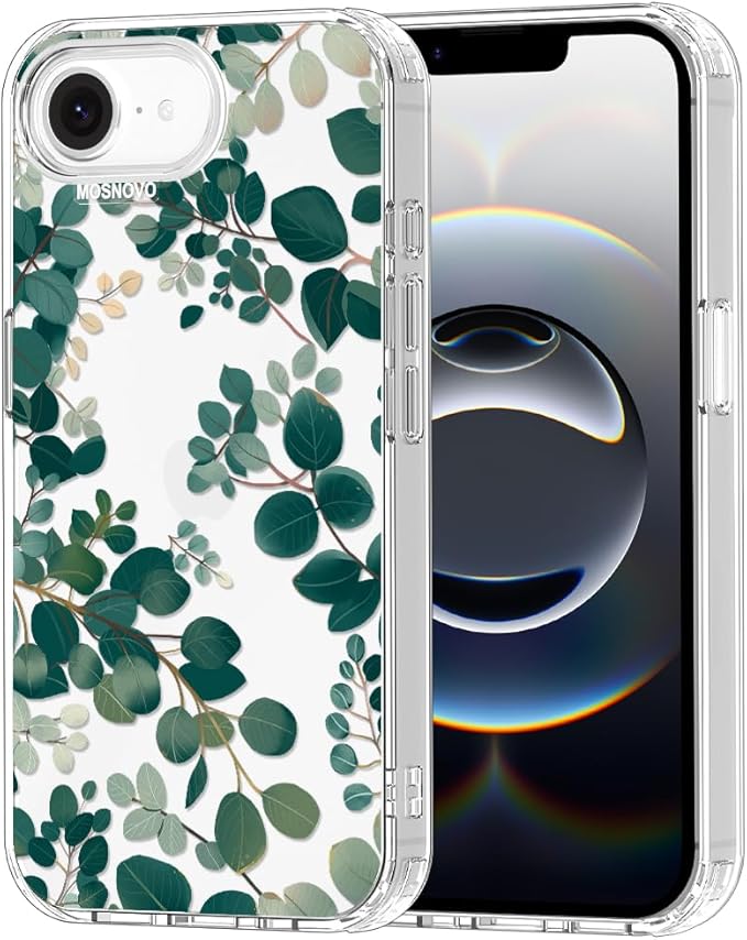 MOSNOVO for iPhone 17e Case/iPhone 16e Case, Shockproof Military-Grade Protection 6.6ft Drop Tested, Clear Phone Case for iPhone 16e / iPhone 17e, Eucalyptus Design