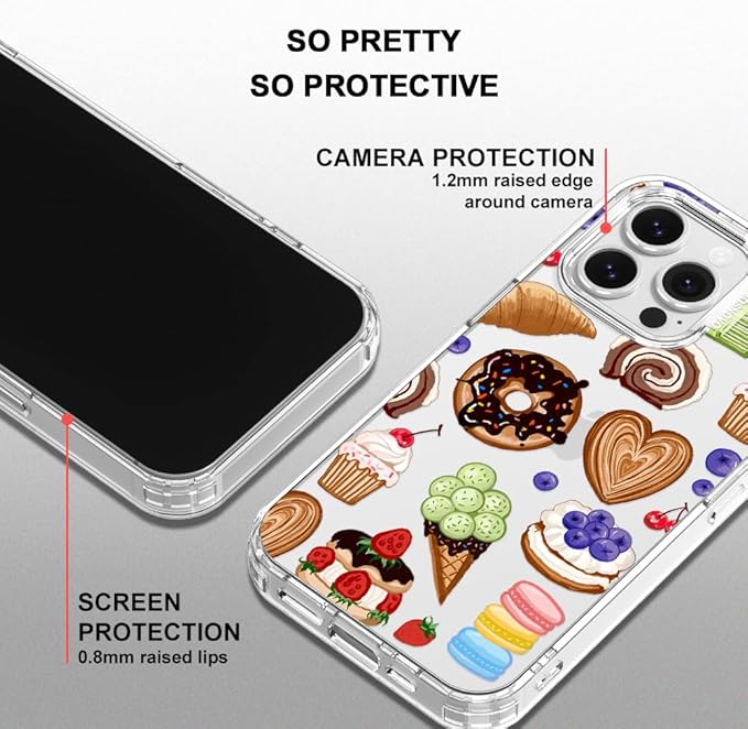 MOSNOVO for iPhone 16 Pro Max Case, Shockproof Military-Grade Protection 6.6ft Drop Tested, Clear Phone Case for iPhone 16 Pro Max, Sweet Treats Design