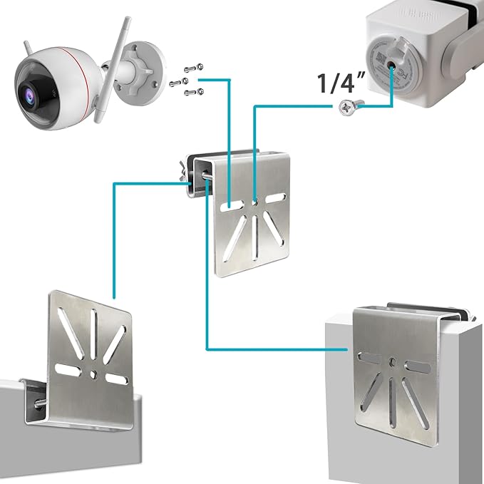 WiTi Gutter Mount Stainless Steel Bracket for Eufy Security SoloCam S340, Solar Security Camera Holder Anti-Rust Screws, No Drill Installation Compatible with IP PTZ Dome Cameras Outdoor