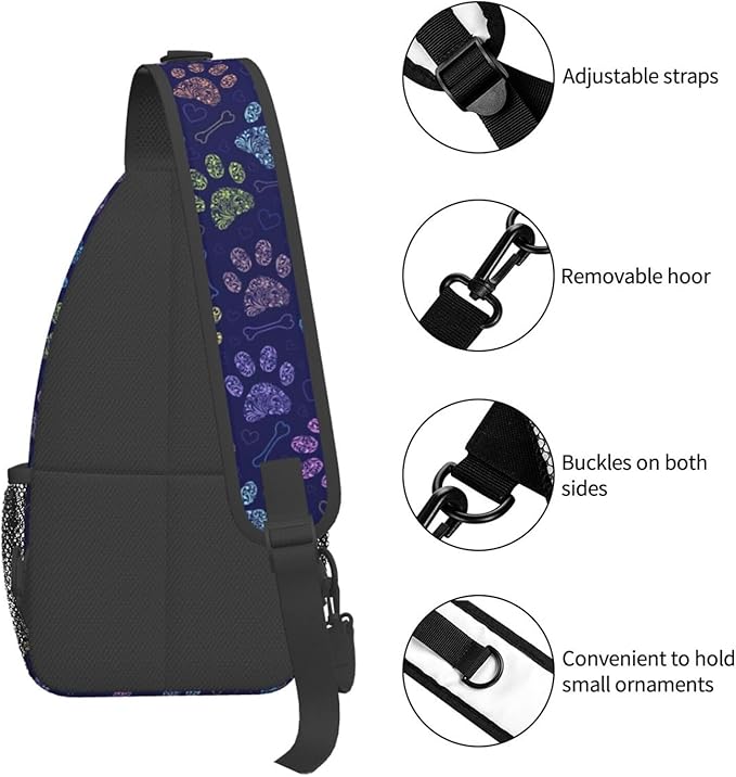 Dog Paw Sling Bag For Women Men Cute Footprint Backpack Crossbody Shoulder Bag Sling Backpack Chest Bag Travel Hiking Casual Sport Daypack