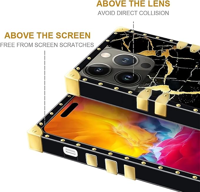 Compatible with iPhone 15 Pro Case, Black Gold Marble Nature Luxury Golden Decoration for Girl Women Soft TPU Shockproof Protective Hard PC Back for iPhone 15 Pro