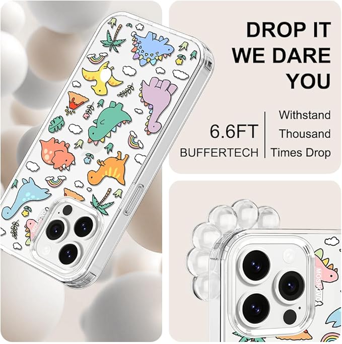 MOSNOVO Case for iPhone 13 Pro Max, [Buffertech 6.6ft Military-Grade Drop Protection] [Anti Peel Off Tech] Clear TPU Bumper Phone Case Cover Design - Dinosaur Land