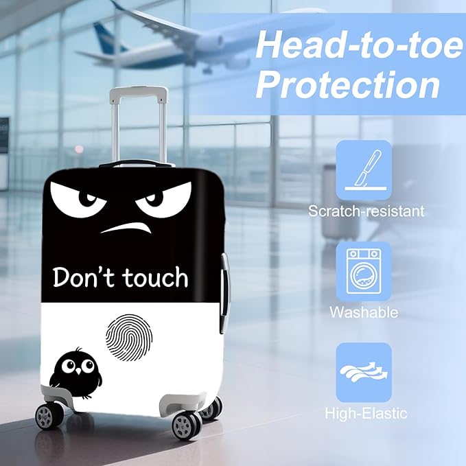 ANNA QUEEN Funny Don't Touch Luggage Cover,Stretchable Suitcase Protector Sleeve,Fit for 28-30 Inch Checked Baggage,Water Resistant Durable Luggage Protector