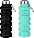 Collapsible Water Bottles,16oz Portable Reusable Silicone Water Bottle,Leak-proof,with buckle,foldable storage,Lightweight Durable for Fitness,Cycling,Sports,Camping,Hiking (Black+Green)